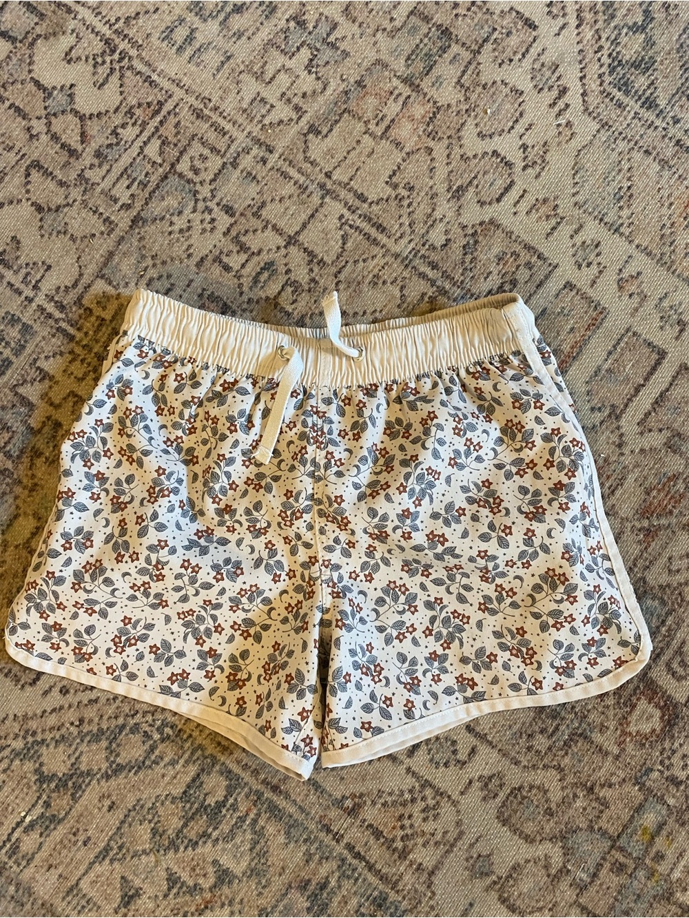 Rylee + Cru Cream Athletic Shorts with Brown & Blue Floral Print